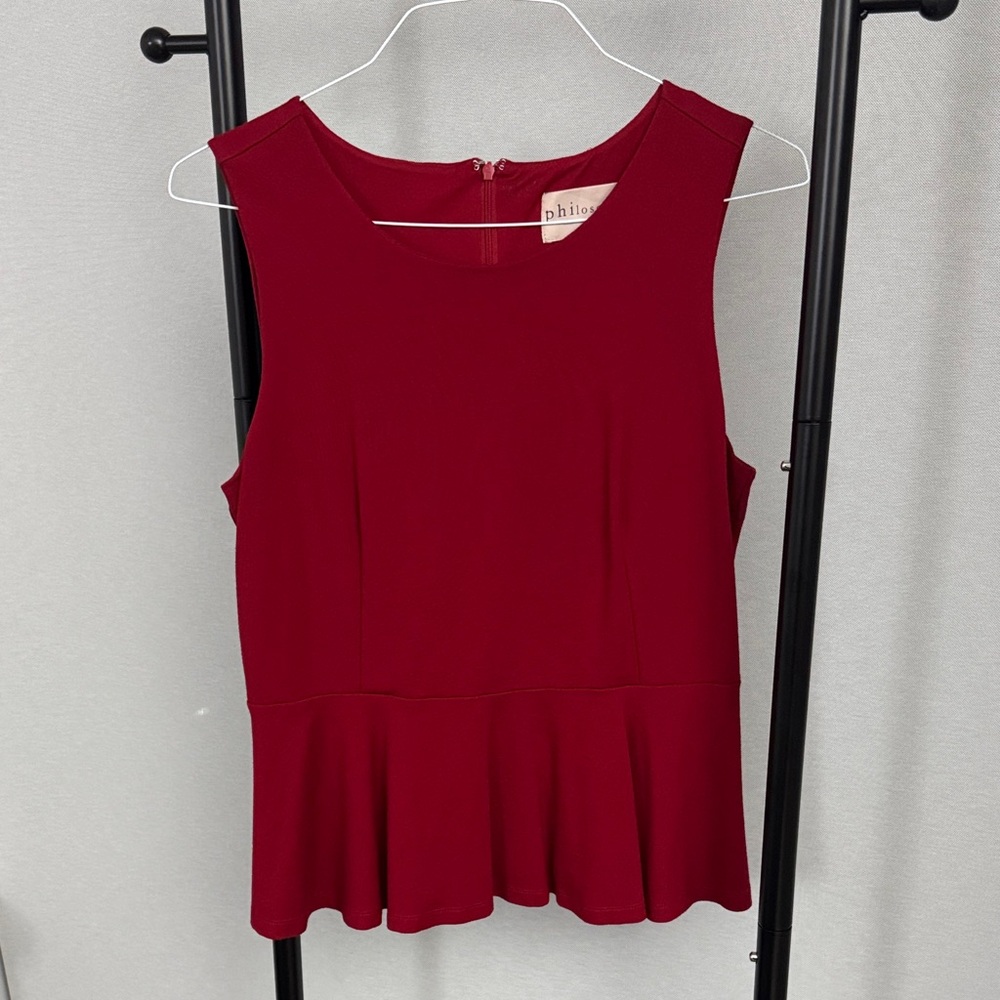 Philosophy Size L Red Sleeveless Peplum Blouse